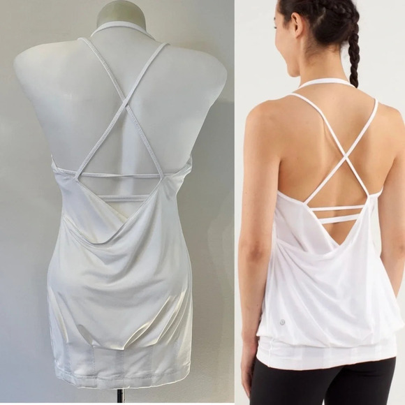Lululemon Flow And Go Tank II  White Tank Top Built in Bra Workout Shirt Sz 4 - Picture 3 of 16
